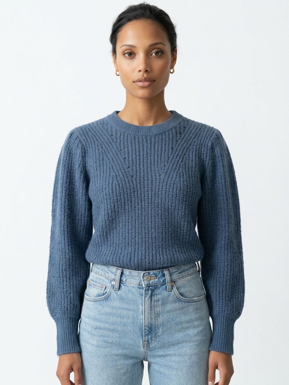 BILTMORE | Navy Blue Crewneck Puff Sleeve Sweater Women’s Size Medium